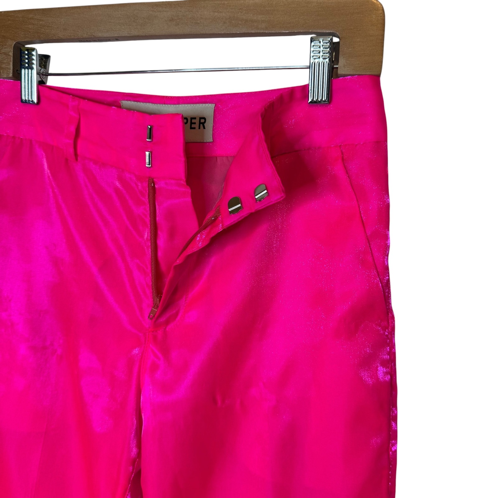 Mia Vesper Flare Pants Satin Vibrant Hot Liquid Pink Shimmer Bright Party Size 2 — image 4 of 8
